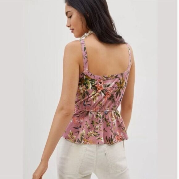 TINY / Anthropologie Thea Peplum Tank Top Pink Floral Sz XS Flawed - Picture 9 of 16